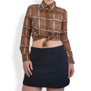 70s Vintage Wayne Rogers Sheer Plaid Top 13/14 (L)